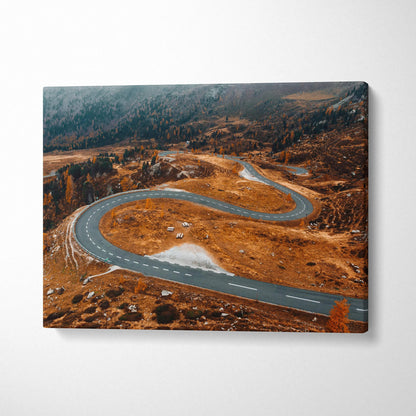 Autumn landscape canvas art with winding road and vibrant orange foliage wall art.