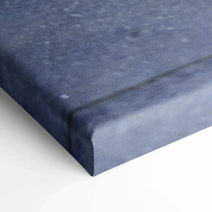 Close-up of blue textured canvas wall art corner with visible fabric weave and clean edge wrap.
