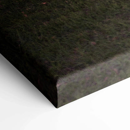 Close-up of textured black canvas wall art stretched on wooden frame, vertical canvas art.