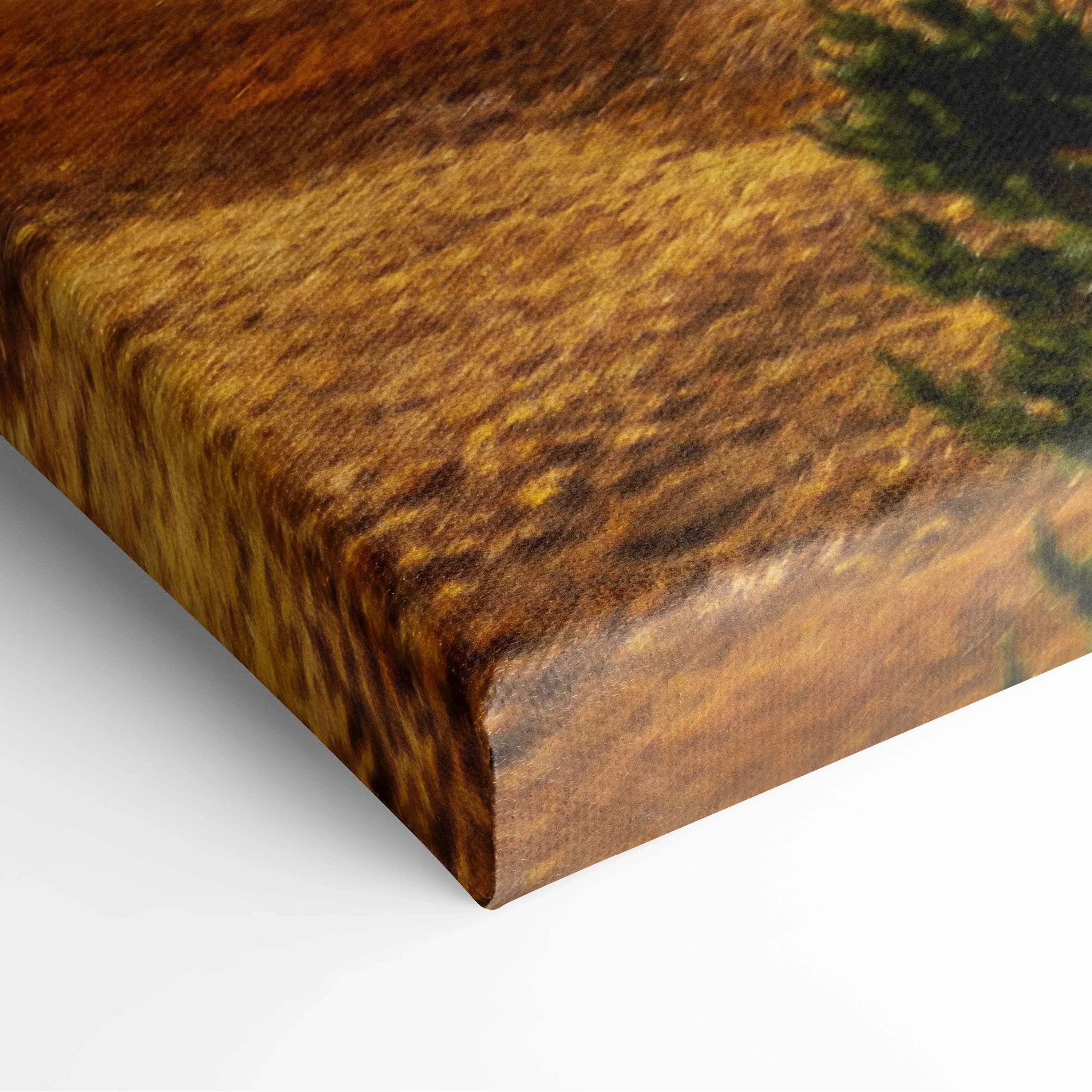Autumn mountain digital art canvas wall art with vibrant fall foliage and textured edge.
