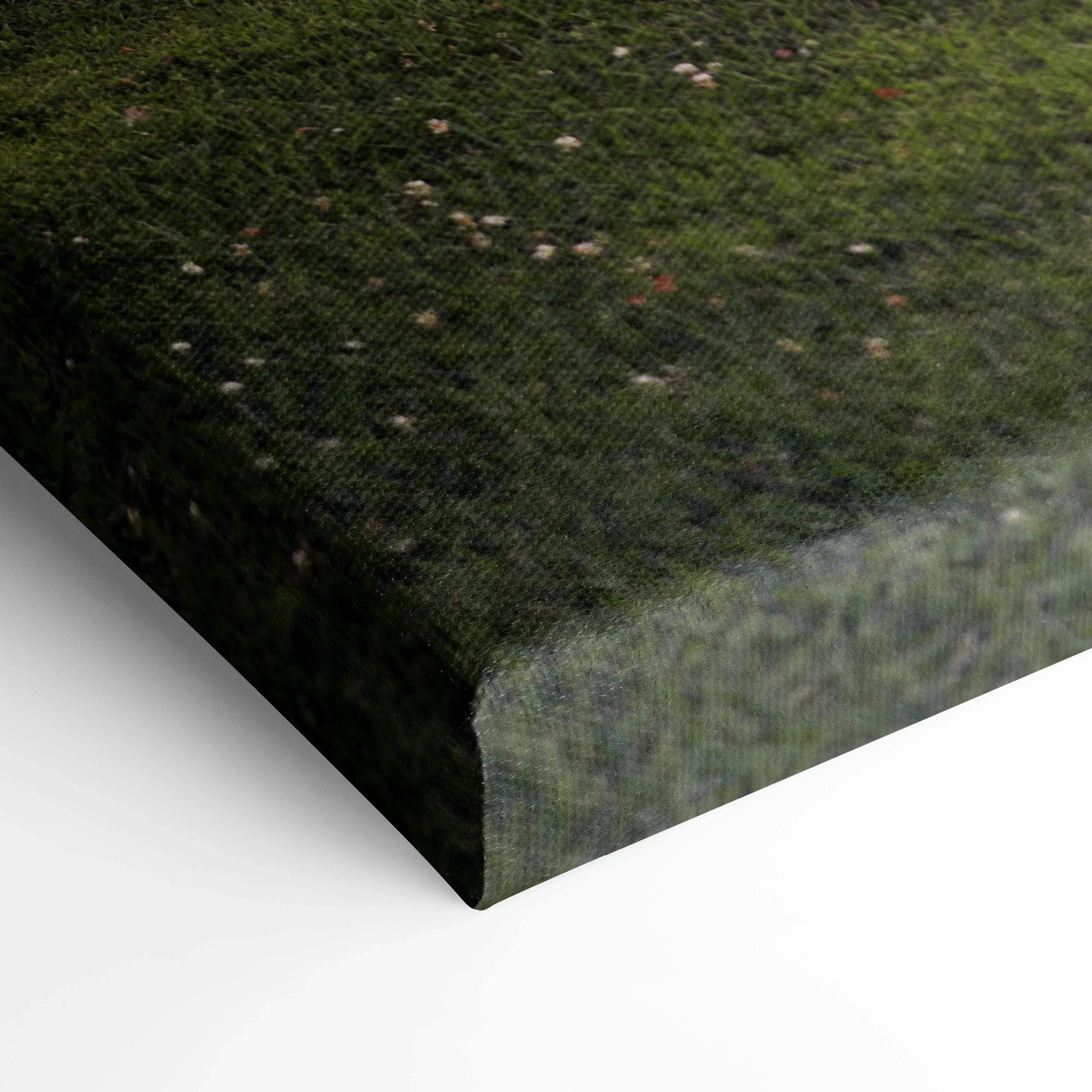 Close-up of green textured canvas art corner with detailed weave for Lamborghini Huracan wall art print.