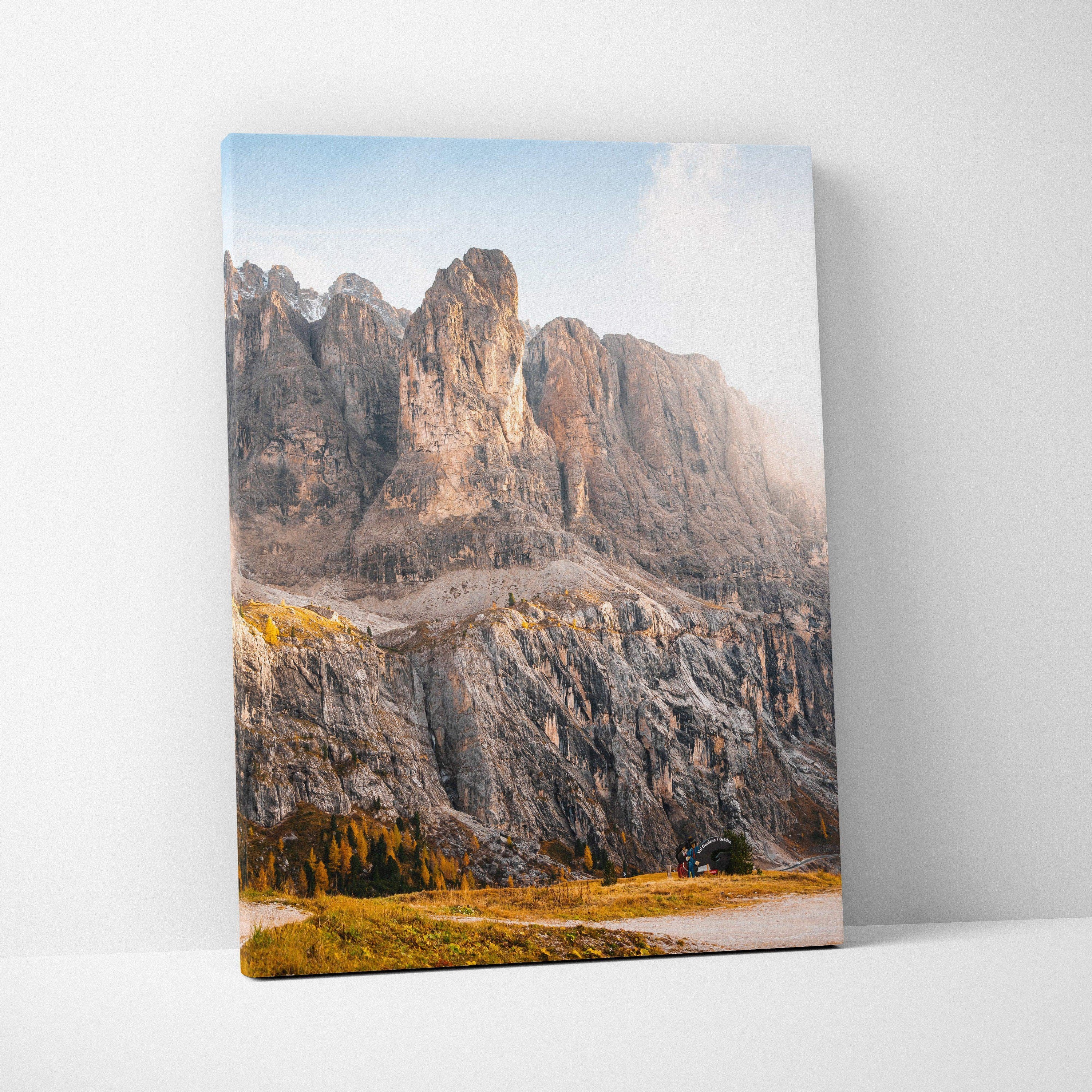 Autumn mountain landscape digital canvas wall art with rocky peaks and fall foliage.