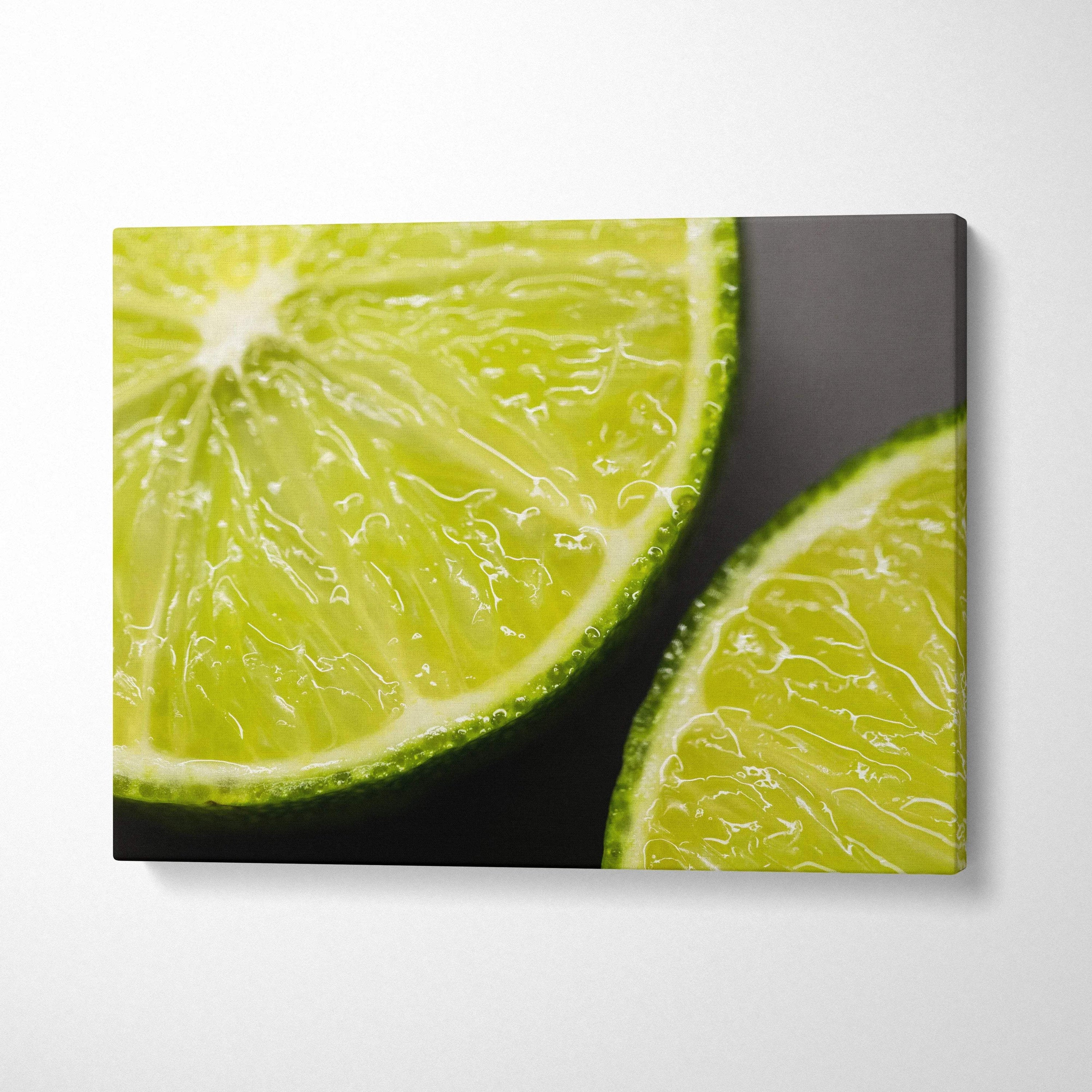 High-resolution canvas wall art featuring vibrant close-up of juicy lime slices for modern decor.