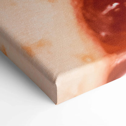 Close-up of canvas wall art featuring vibrant grapefruit colors with textured fabric and wrapped edges.