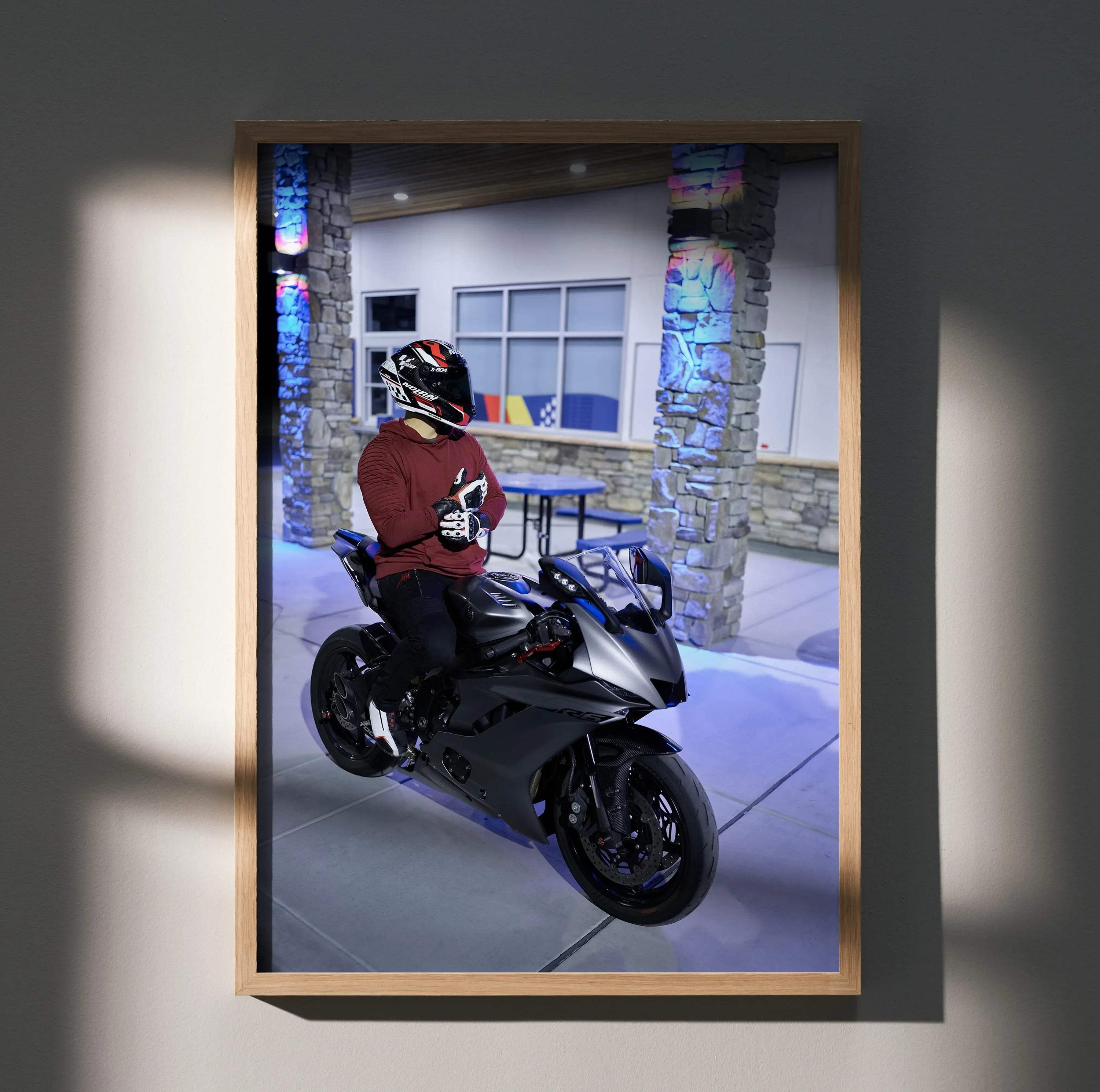 Biker Poster #056 - Male | Nolan X-804 Helmet | Yamaha R6 Motorcycle - Throttle Designs