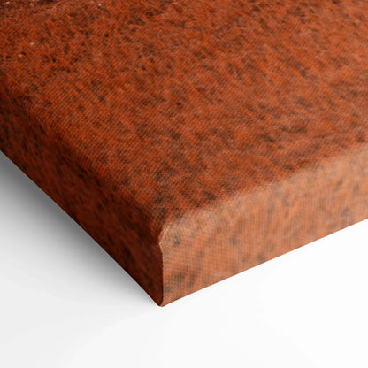 Rust textured abstract canvas wall art with warm brown and red tones, vertical wrap style.