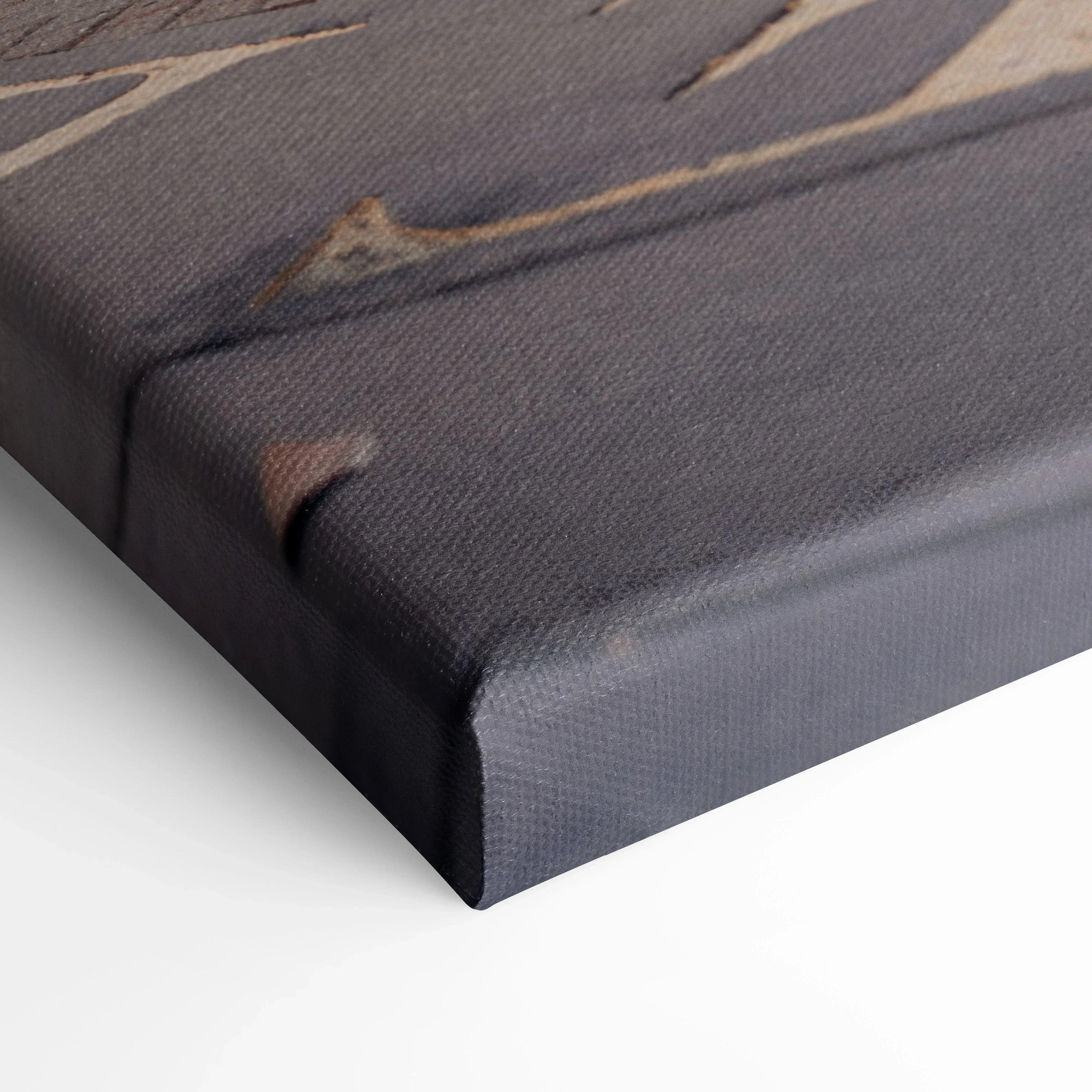 Close-up of BMW M1000RR motorcycle canvas art showing fabric texture and wrapped edge on vertical wall art canvas.