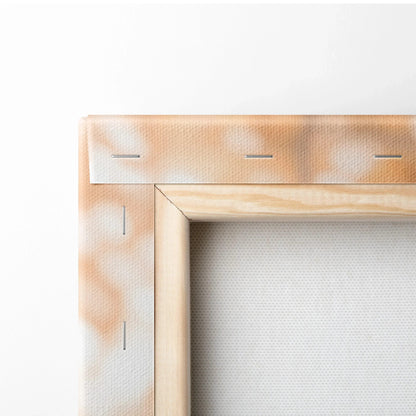 Close-up of wooden stretcher bars and stapled high-resolution canvas wall art corner.