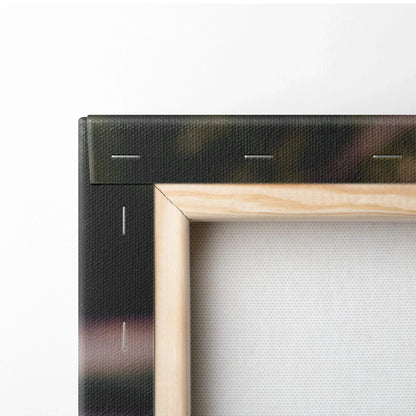 Close-up of wooden stretcher bars and black canvas edges showcasing high-quality canvas art texture and framing for wall art.