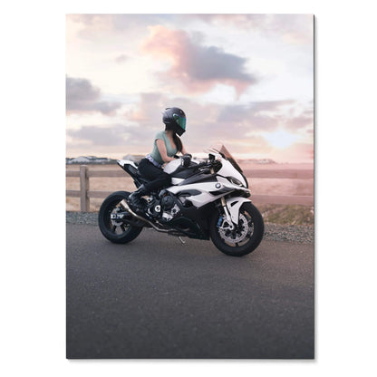 Biker Poster #060 - Female | AGV Pista Helmet | BMW S1000RR Motorcycle - Throttle Designs