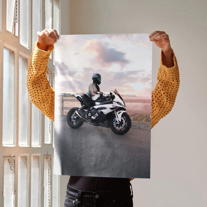 Biker Poster #060 - Female | AGV Pista Helmet | BMW S1000RR Motorcycle - Throttle Designs