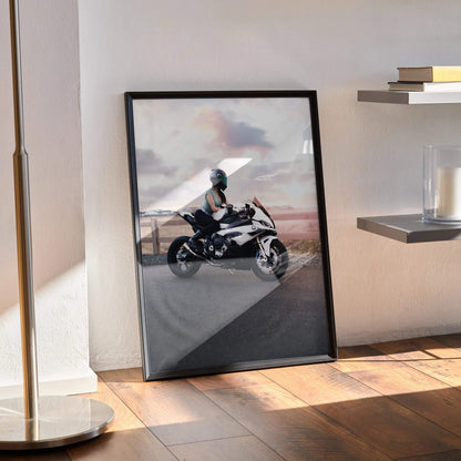 Biker Poster #060 - Female | AGV Pista Helmet | BMW S1000RR Motorcycle - Throttle Designs