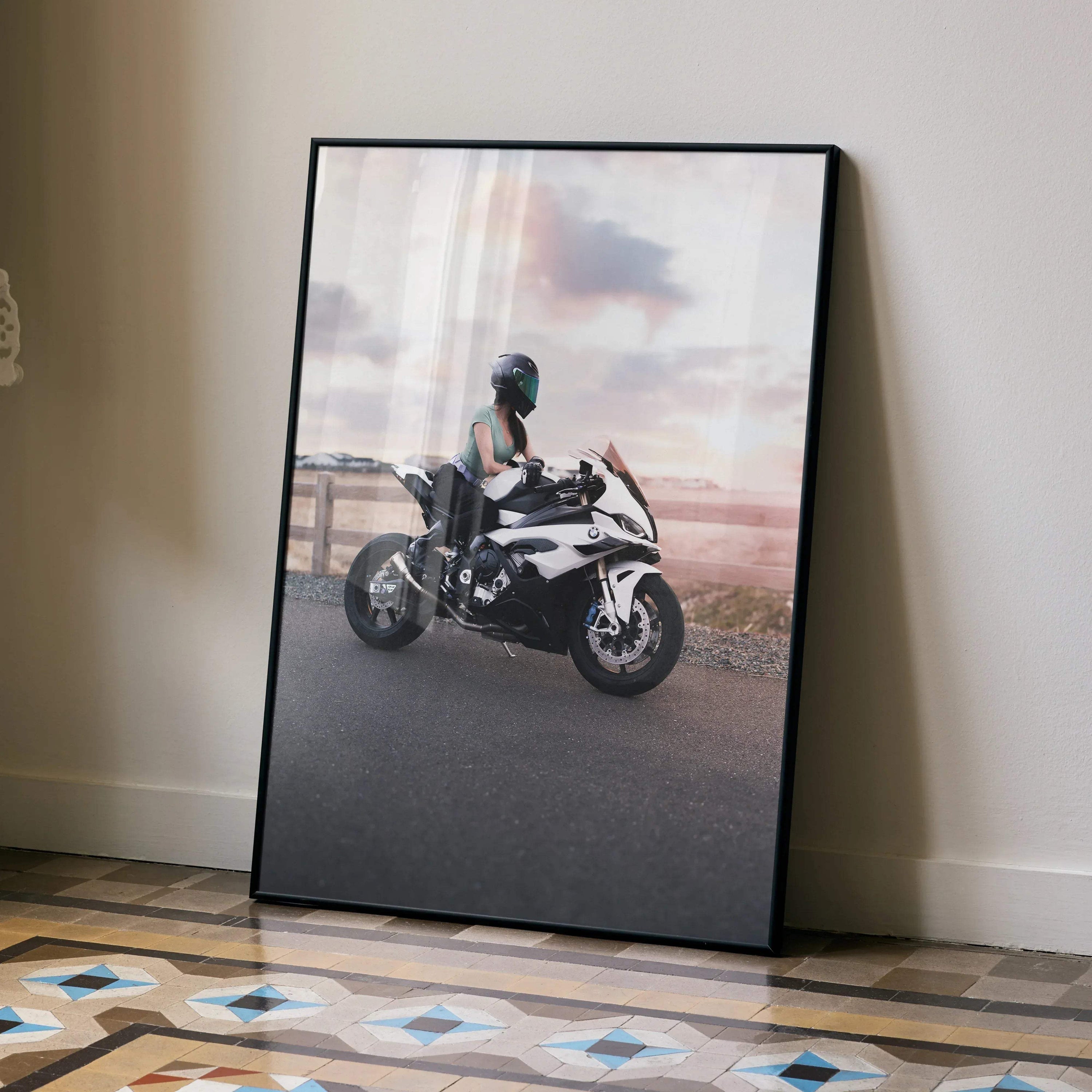 Biker Poster #060 - Female | AGV Pista Helmet | BMW S1000RR Motorcycle - Throttle Designs