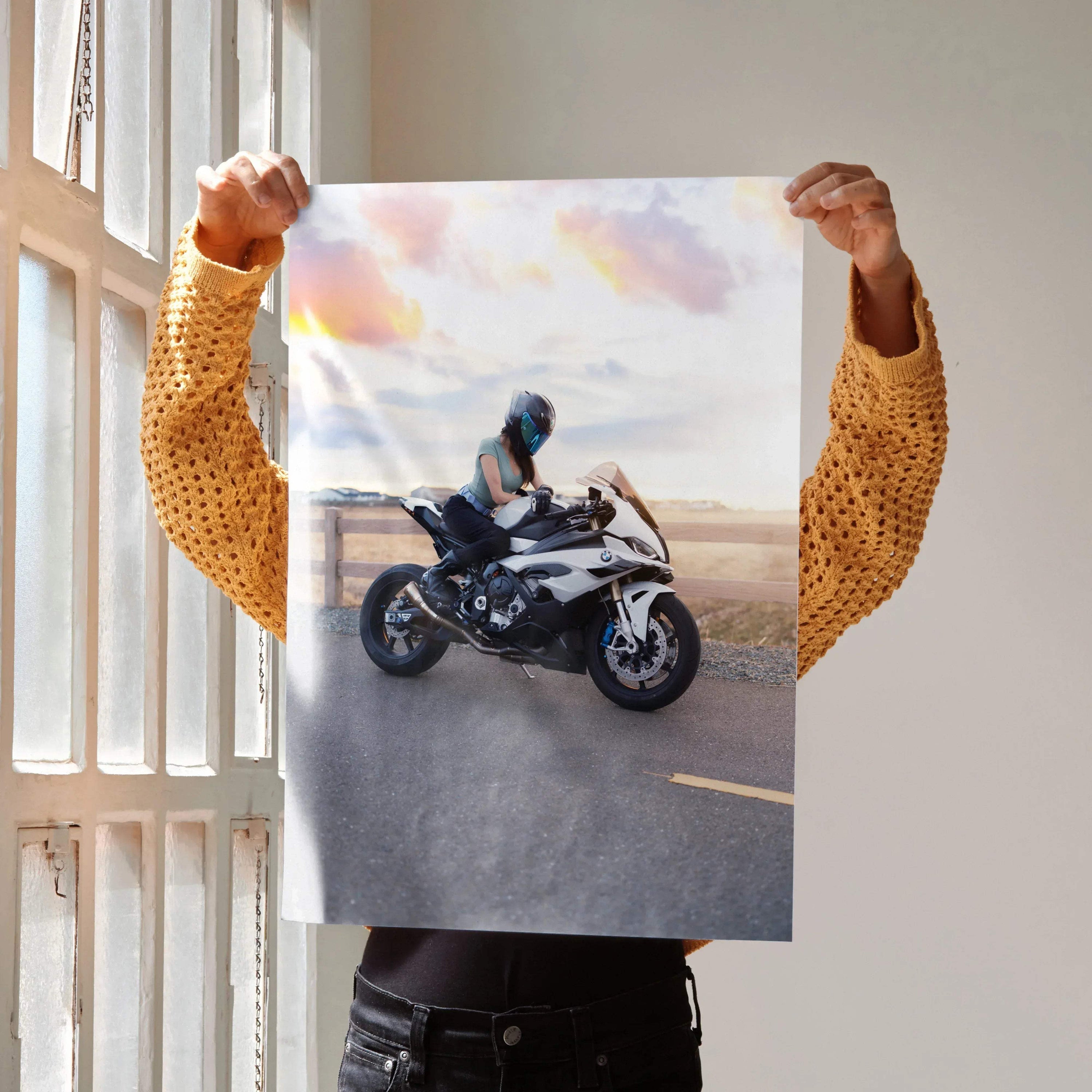 Biker Poster #061 - Female | AGV Pista Helmet | BMW S1000RR Motorcycle - Throttle Designs