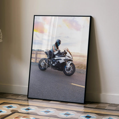 Biker Poster #061 - Female | AGV Pista Helmet | BMW S1000RR Motorcycle - Throttle Designs