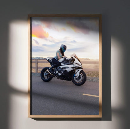Biker Poster #061 - Female | AGV Pista Helmet | BMW S1000RR Motorcycle - Throttle Designs