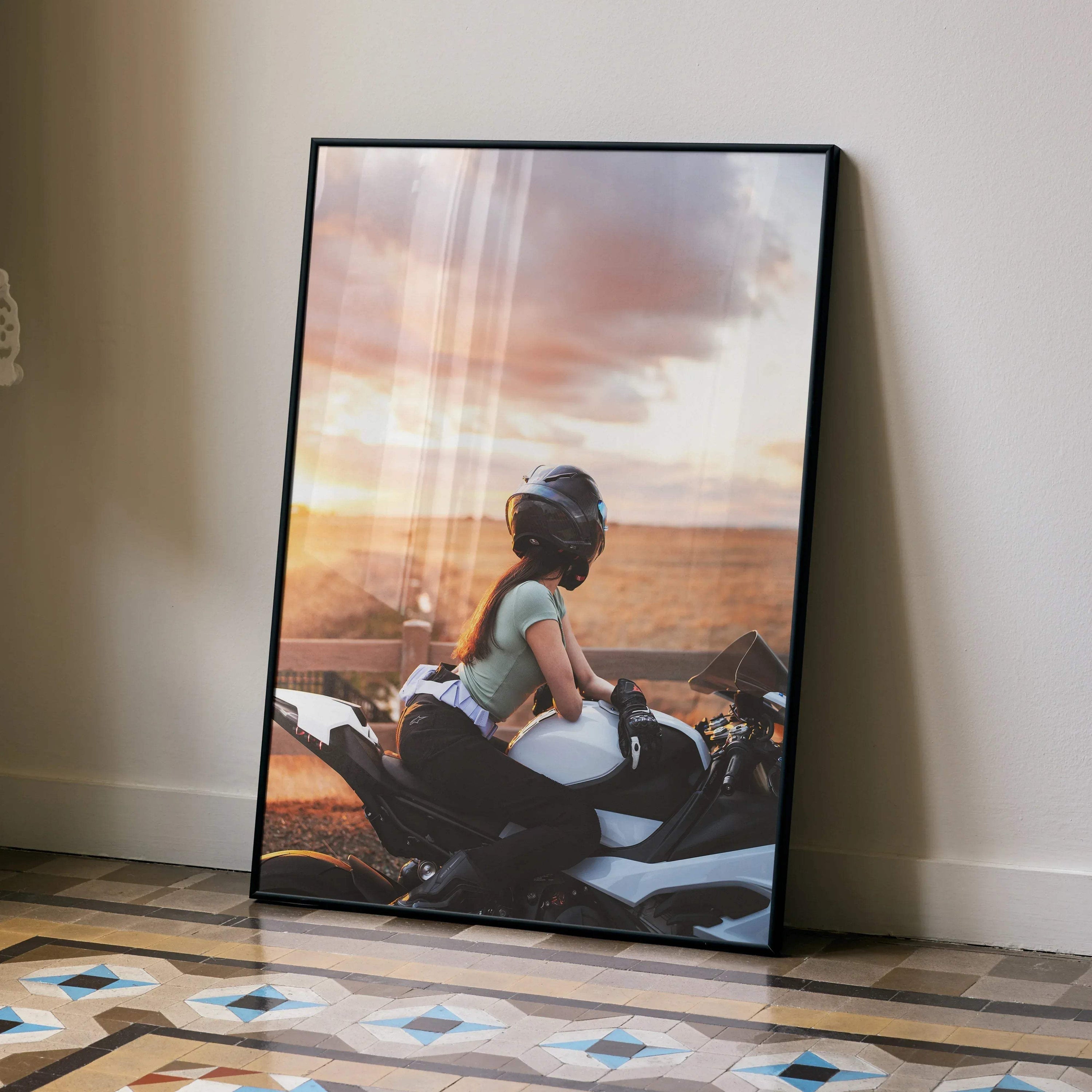 Biker Poster #063 - Female | AGV Pista Helmet | BMW S1000RR Motorcycle - Throttle Designs