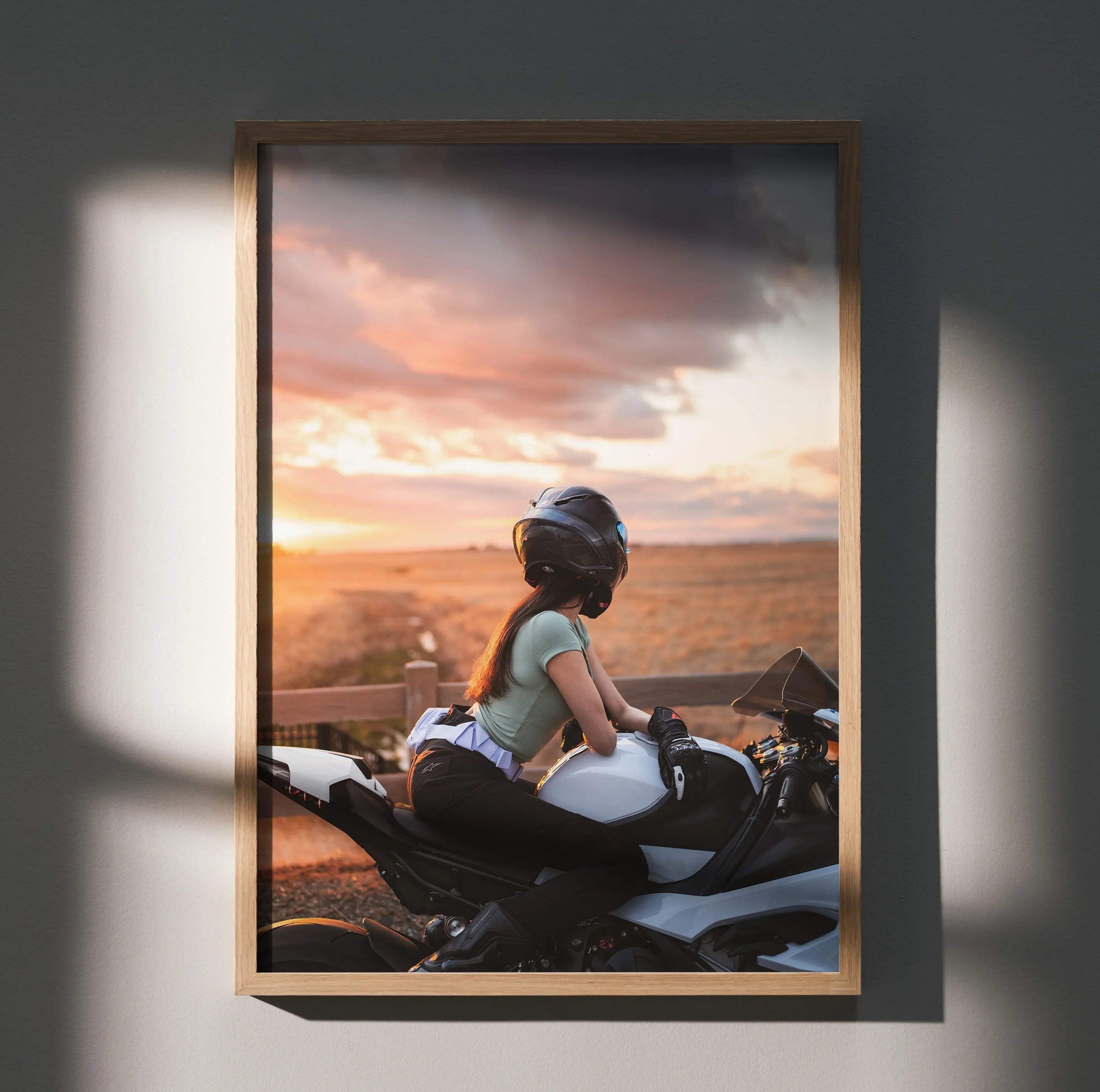Biker Poster #063 - Female | AGV Pista Helmet | BMW S1000RR Motorcycle - Throttle Designs