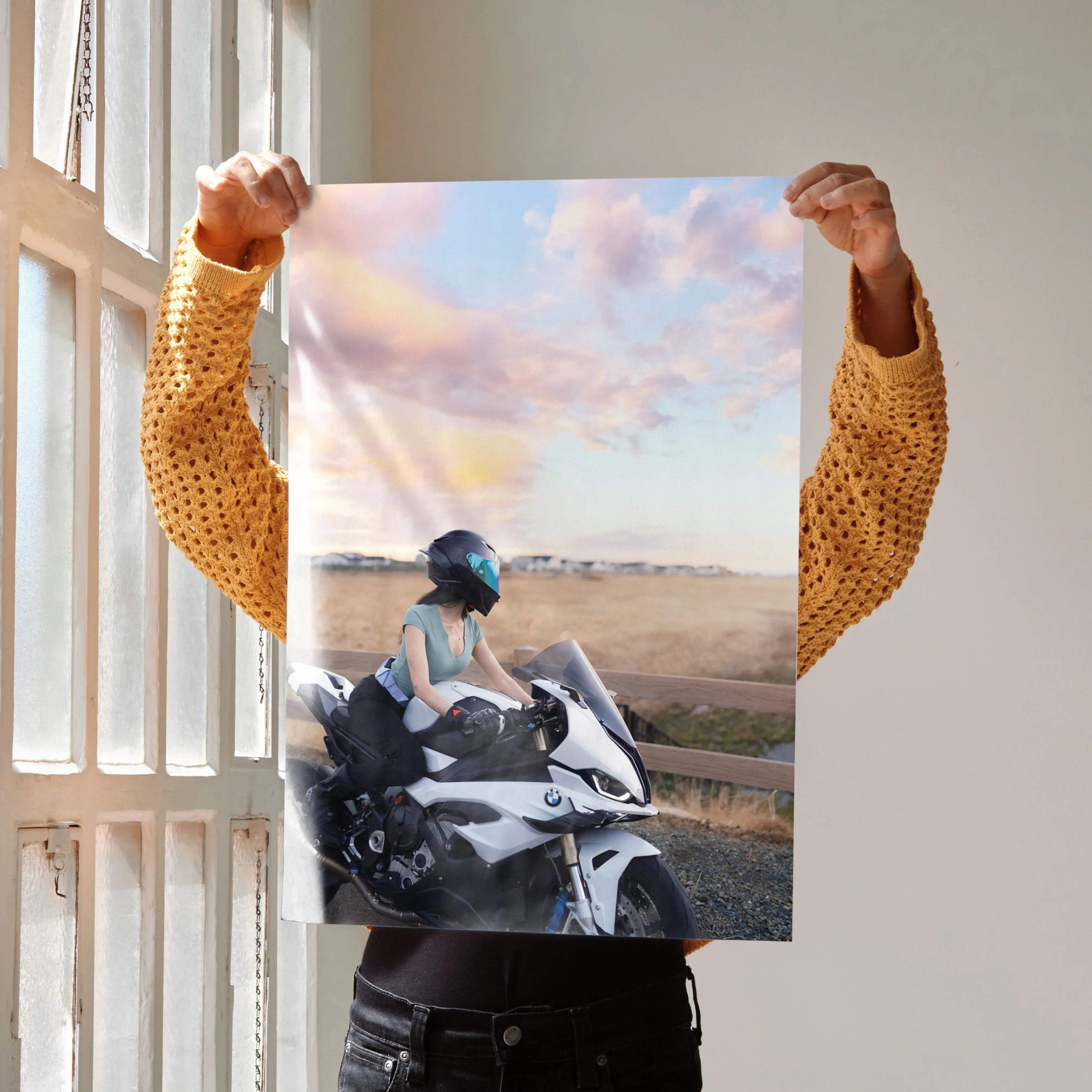 Biker Poster #064 - Female | AGV Pista Helmet | BMW S1000RR Motorcycle - Throttle Designs