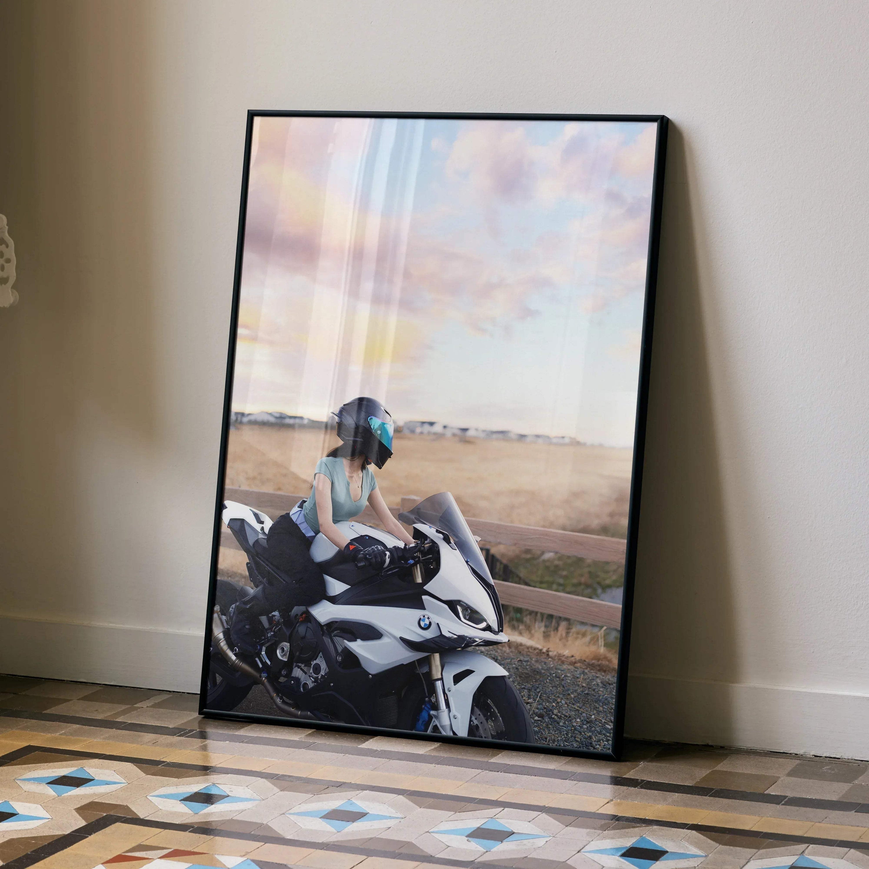 Biker Poster #064 - Female | AGV Pista Helmet | BMW S1000RR Motorcycle - Throttle Designs