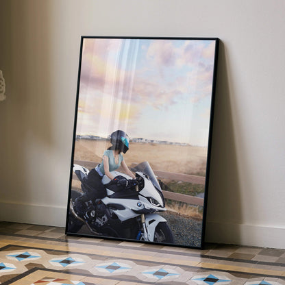 Biker Poster #064 - Female | AGV Pista Helmet | BMW S1000RR Motorcycle - Throttle Designs