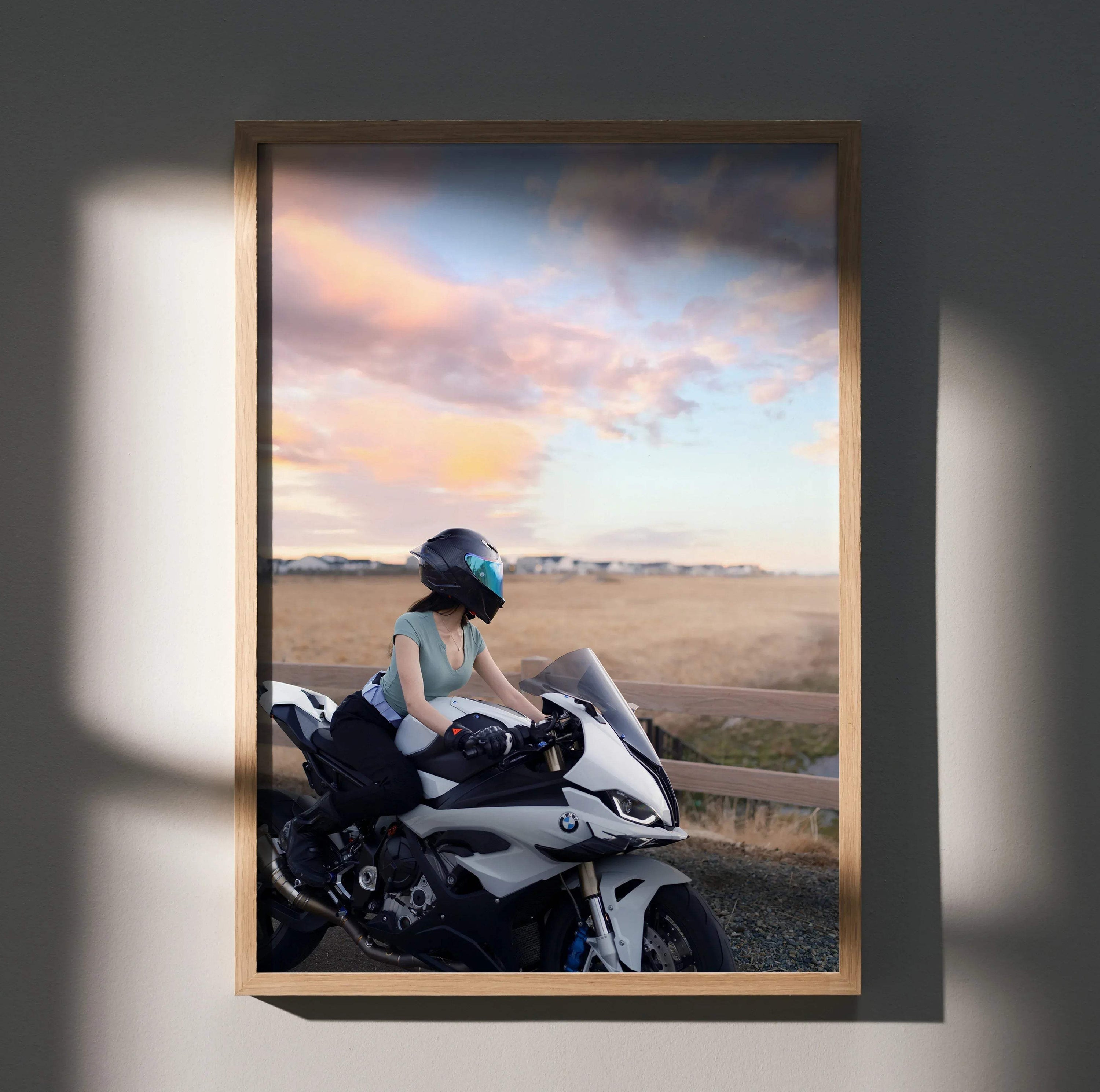 Biker Poster #064 - Female | AGV Pista Helmet | BMW S1000RR Motorcycle - Throttle Designs