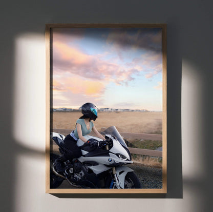 Biker Poster #064 - Female | AGV Pista Helmet | BMW S1000RR Motorcycle - Throttle Designs