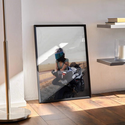 Biker Poster #065 - Female | AGV Pista Helmet | BMW S1000RR Motorcycle - Throttle Designs
