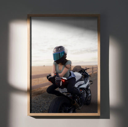 Biker Poster #065 - Female | AGV Pista Helmet | BMW S1000RR Motorcycle - Throttle Designs