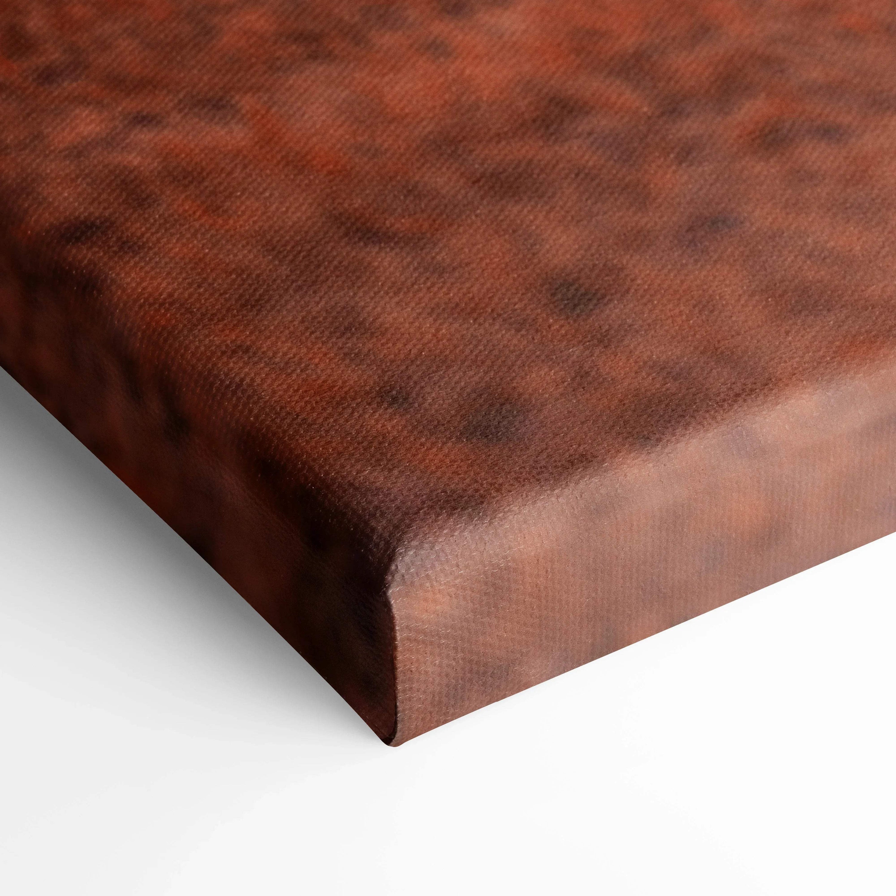 Close-up of brown textured canvas corner for wall art print.
