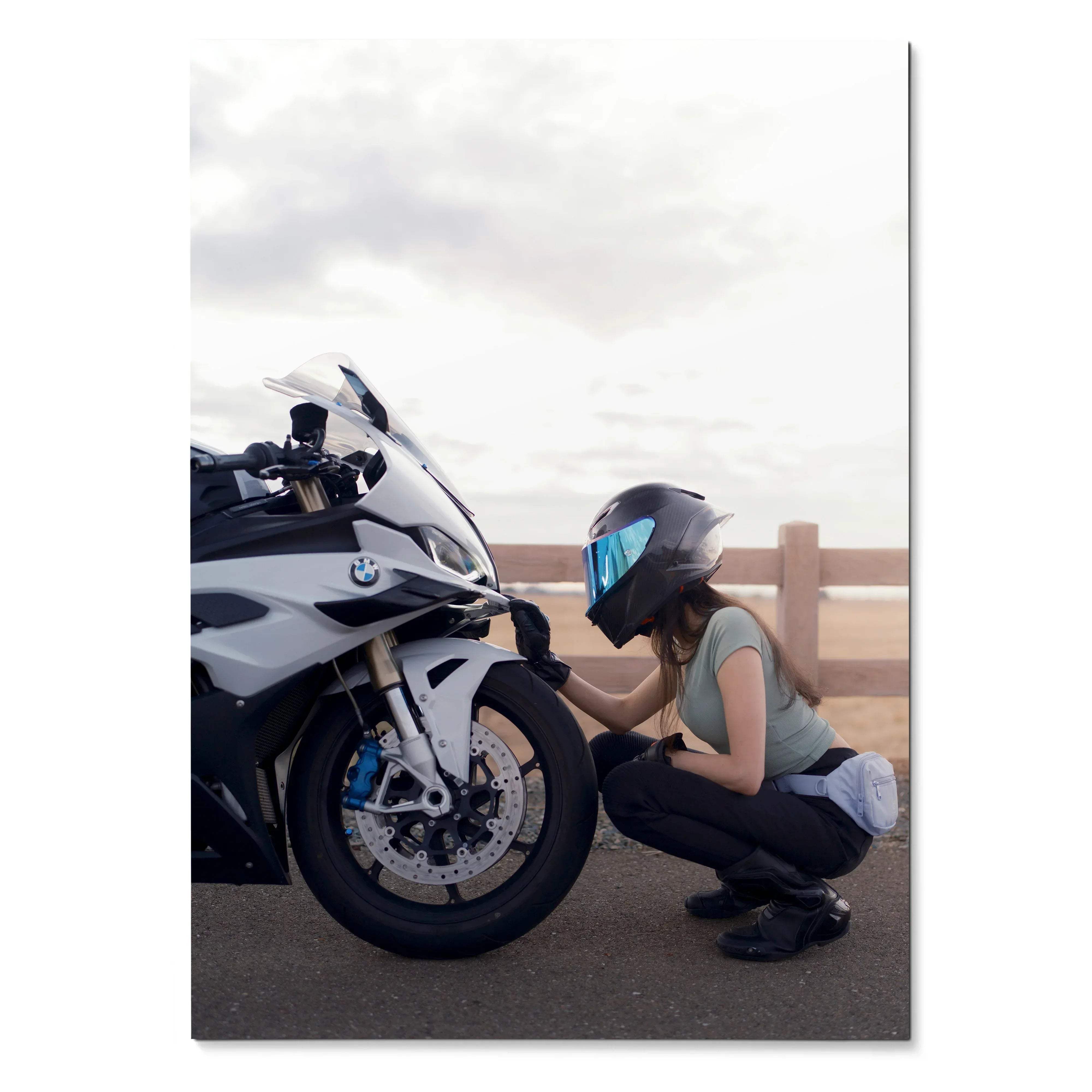 Biker Poster #067 - Female | AGV Pista Helmet | BMW S1000RR Motorcycle - Throttle Designs