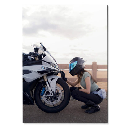 Biker Poster #067 - Female | AGV Pista Helmet | BMW S1000RR Motorcycle - Throttle Designs
