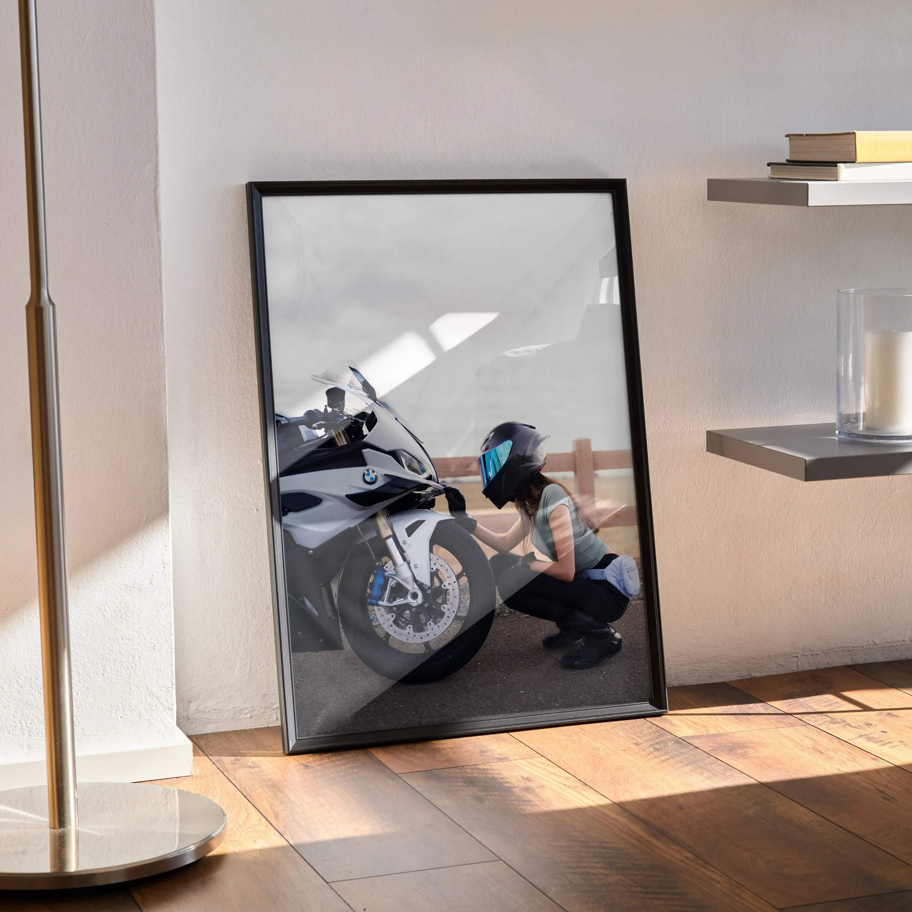 Biker Poster #067 - Female | AGV Pista Helmet | BMW S1000RR Motorcycle - Throttle Designs