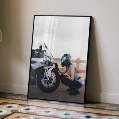 Biker Poster #067 - Female | AGV Pista Helmet | BMW S1000RR Motorcycle - Throttle Designs