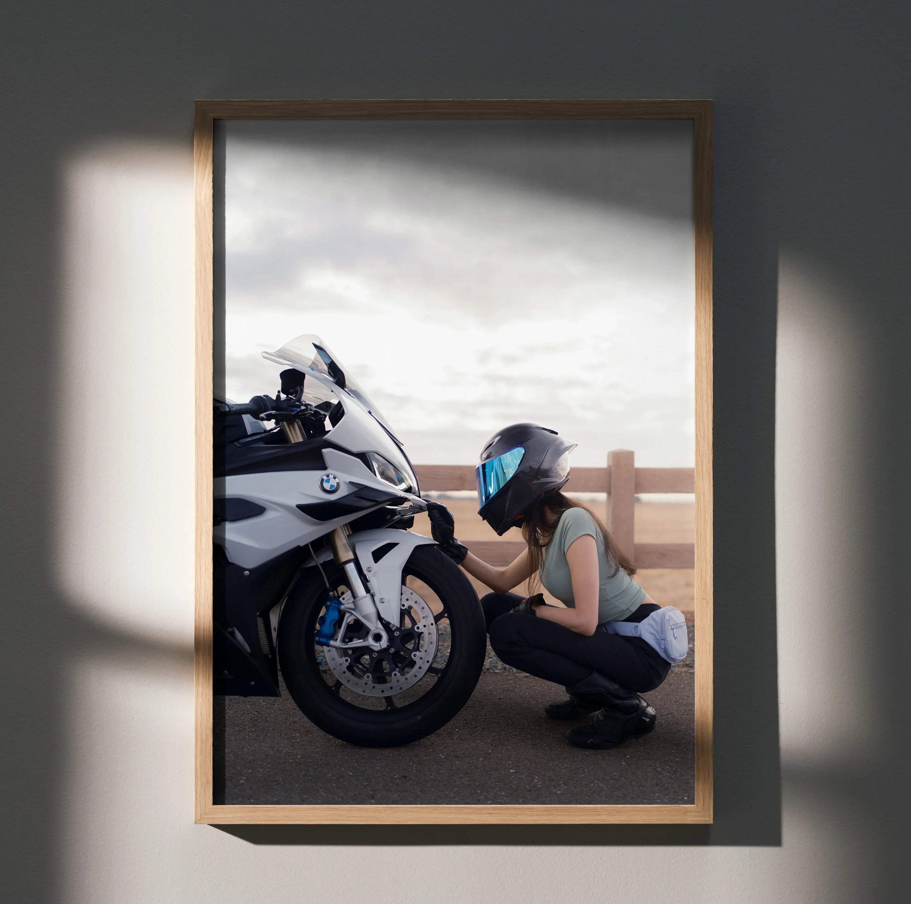 Biker Poster #067 - Female | AGV Pista Helmet | BMW S1000RR Motorcycle - Throttle Designs
