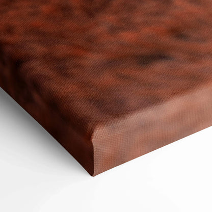 Close-up of textured brown canvas wall art corner with high-quality print and wrapped edges.