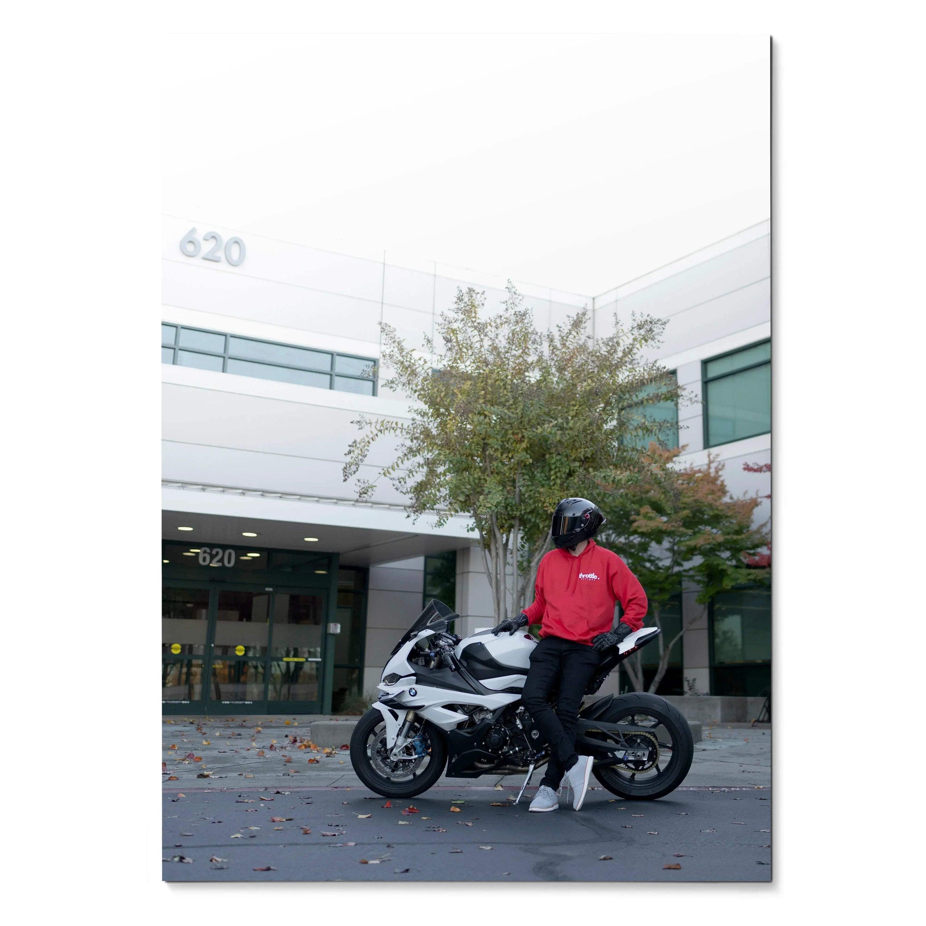 Biker Poster #081 - Male | Shark Aeron GP Helmet | BMW S1000RR Motorcycle - Throttle Designs