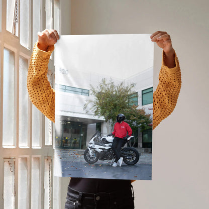 Biker Poster #081 - Male | Shark Aeron GP Helmet | BMW S1000RR Motorcycle - Throttle Designs