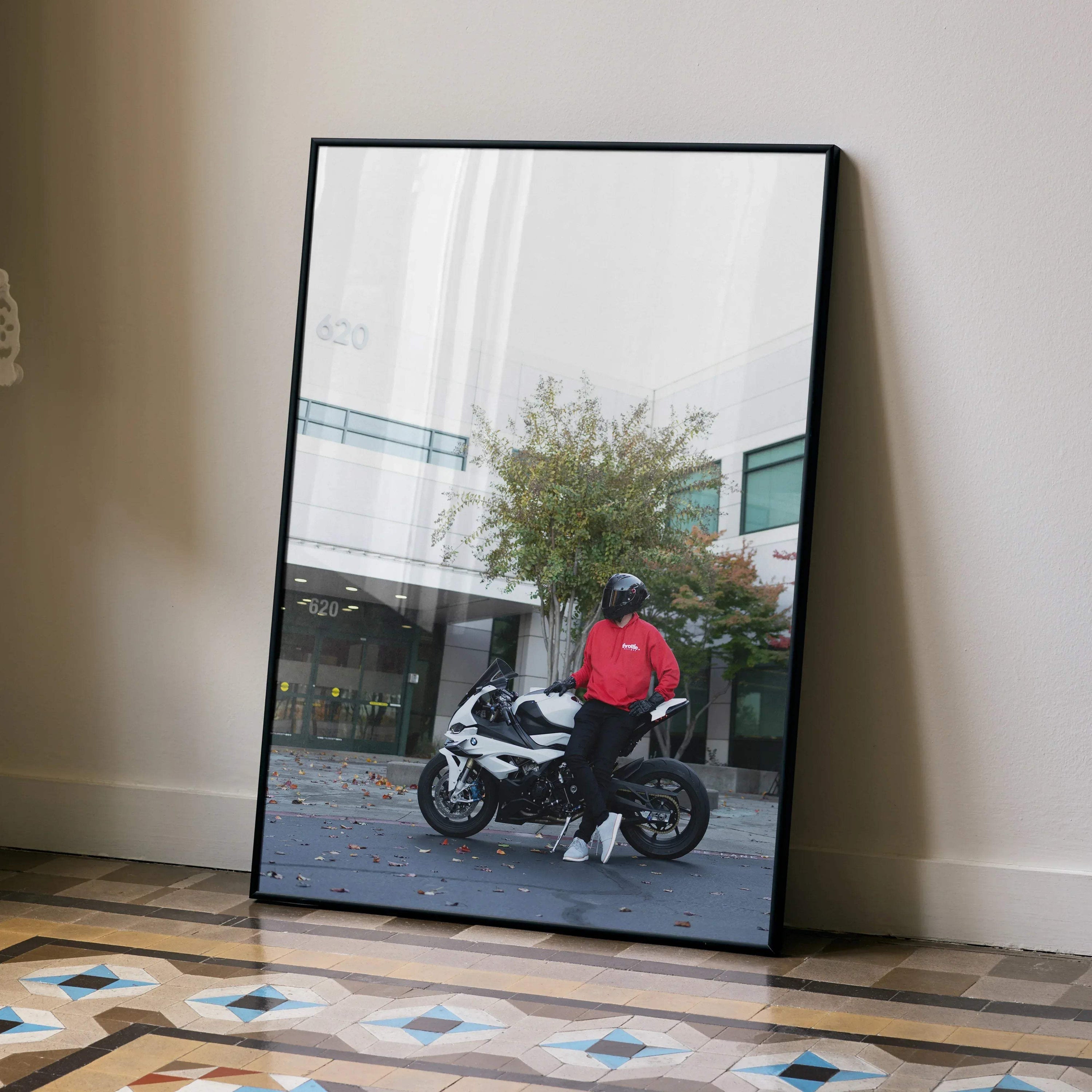 Biker Poster #081 - Male | Shark Aeron GP Helmet | BMW S1000RR Motorcycle - Throttle Designs