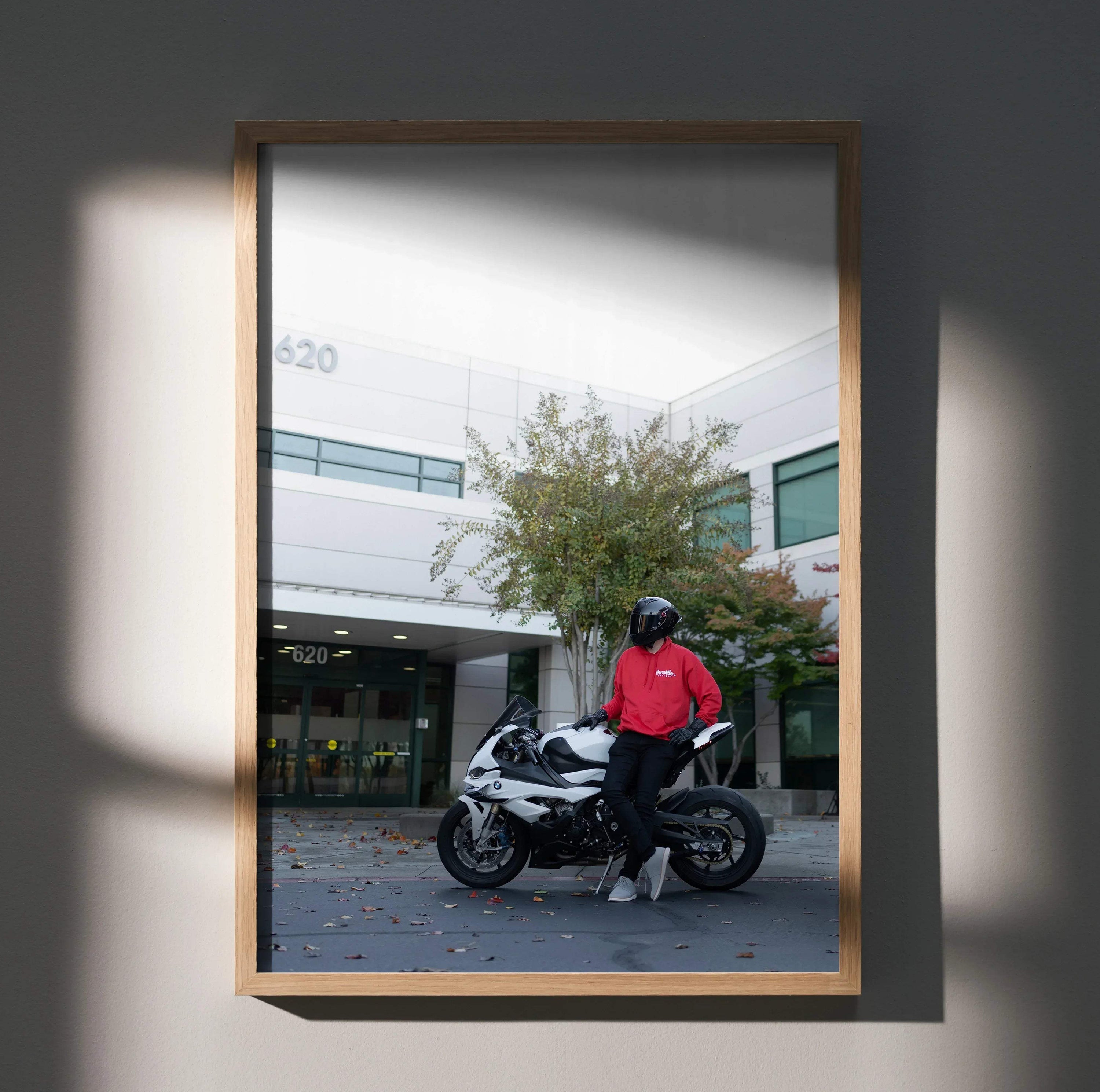 Biker Poster #081 - Male | Shark Aeron GP Helmet | BMW S1000RR Motorcycle - Throttle Designs