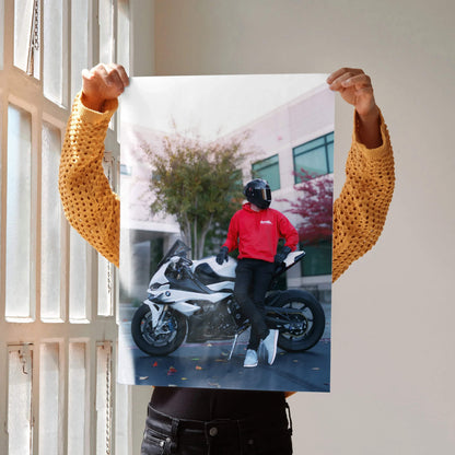 Biker Poster #082 - Male | Shark Aeron GP Helmet | BMW S1000RR Motorcycle - Throttle Designs