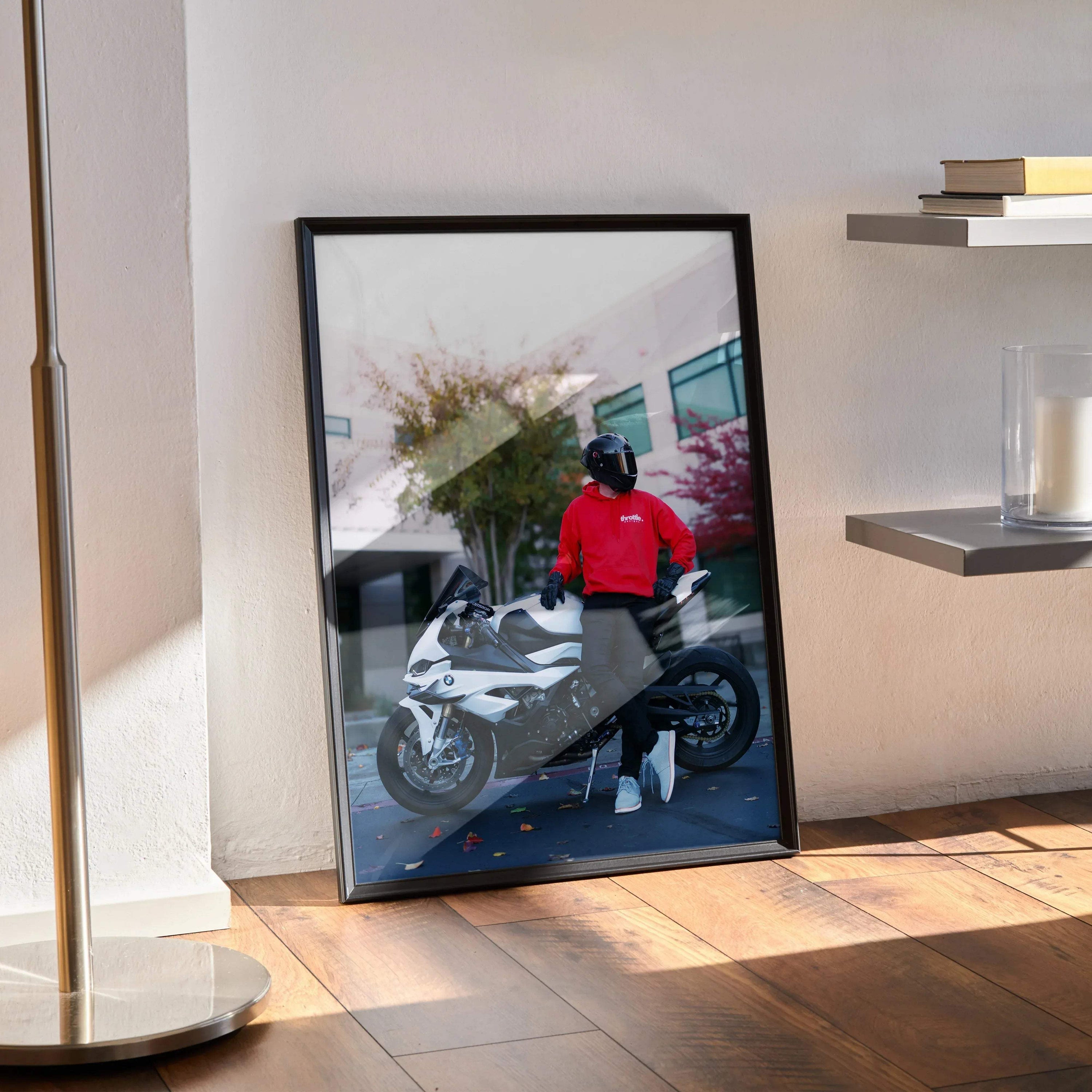 Biker Poster #082 - Male | Shark Aeron GP Helmet | BMW S1000RR Motorcycle - Throttle Designs