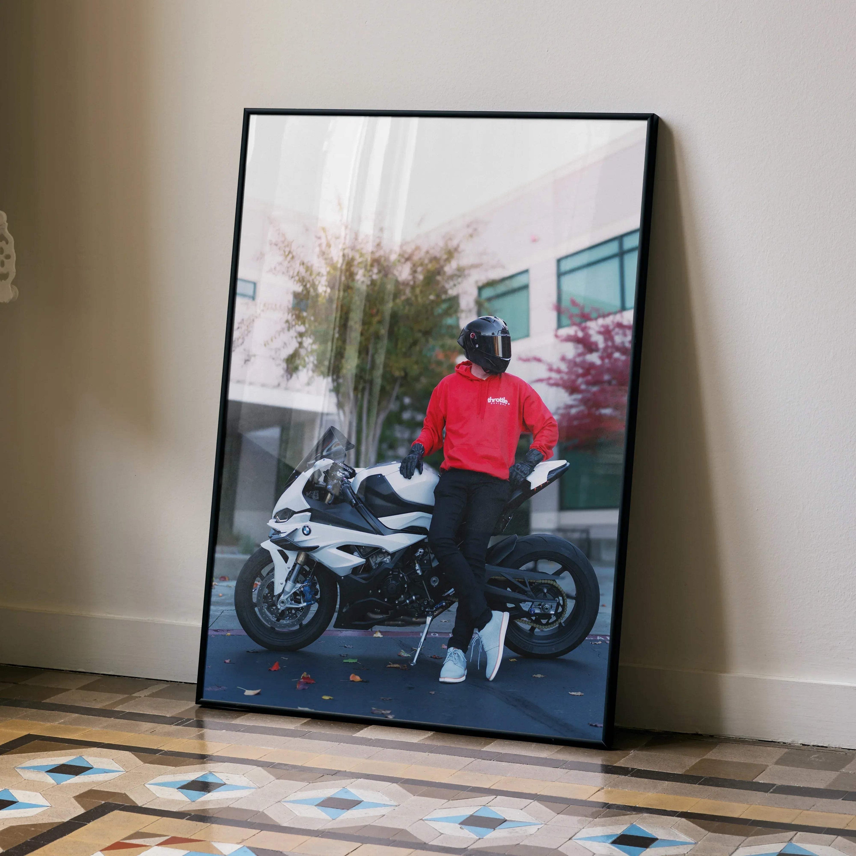 Biker Poster #082 - Male | Shark Aeron GP Helmet | BMW S1000RR Motorcycle - Throttle Designs