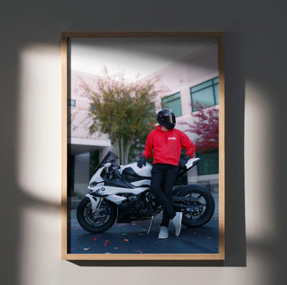 Biker Poster #082 - Male | Shark Aeron GP Helmet | BMW S1000RR Motorcycle - Throttle Designs
