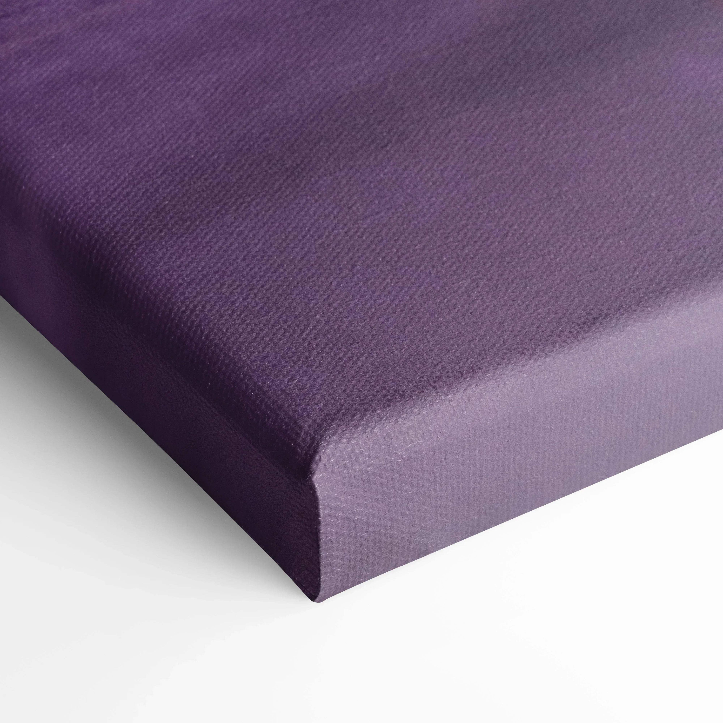 Close-up of purple textured canvas wall art corner with museum-quality finish.