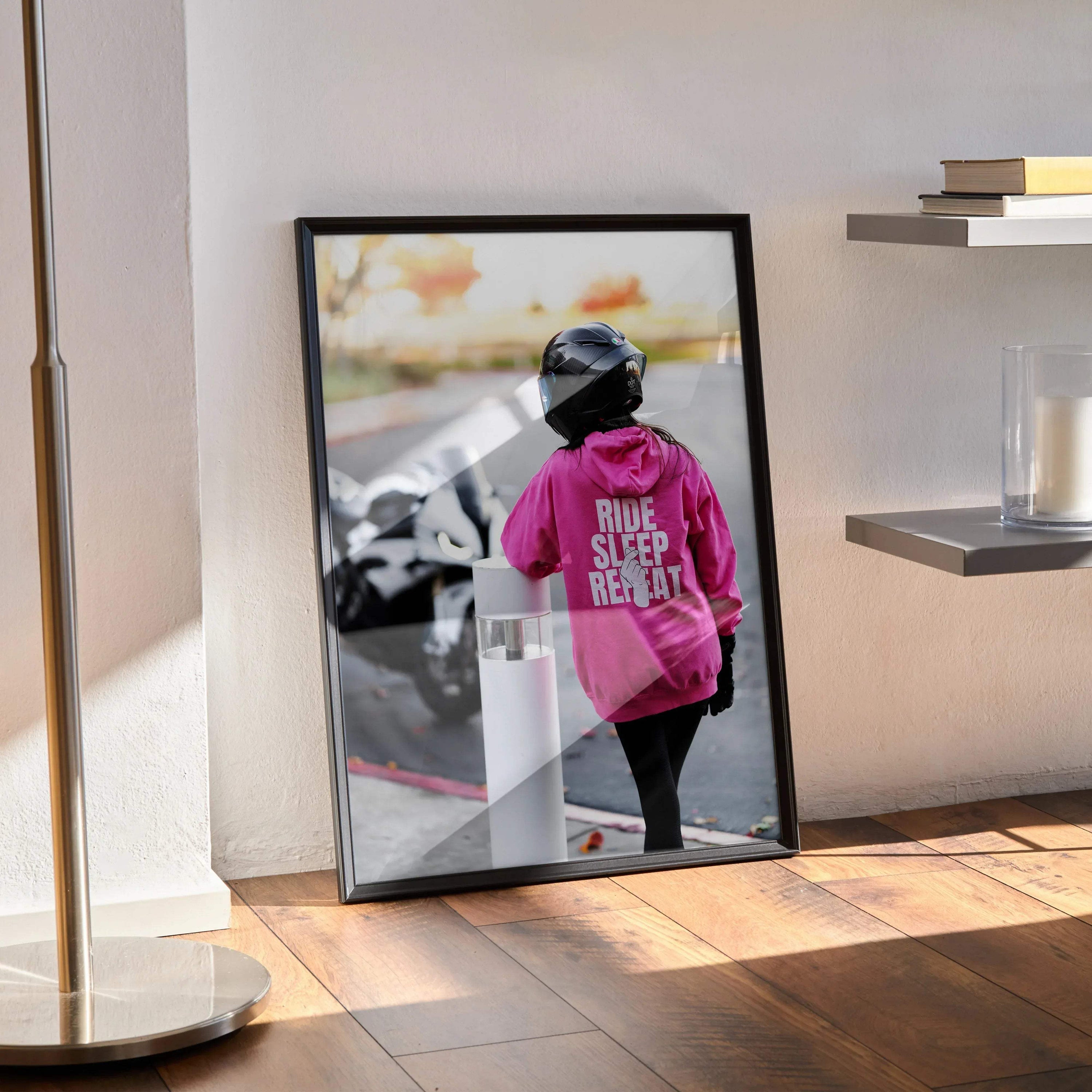 Biker Poster #069 - Female | AGV Pista Helmet | BMW S1000RR Motorcycle - Throttle Designs
