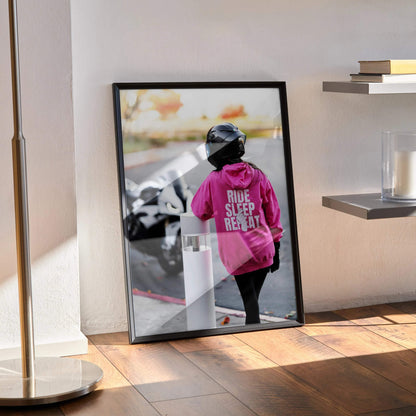 Biker Poster #069 - Female | AGV Pista Helmet | BMW S1000RR Motorcycle - Throttle Designs