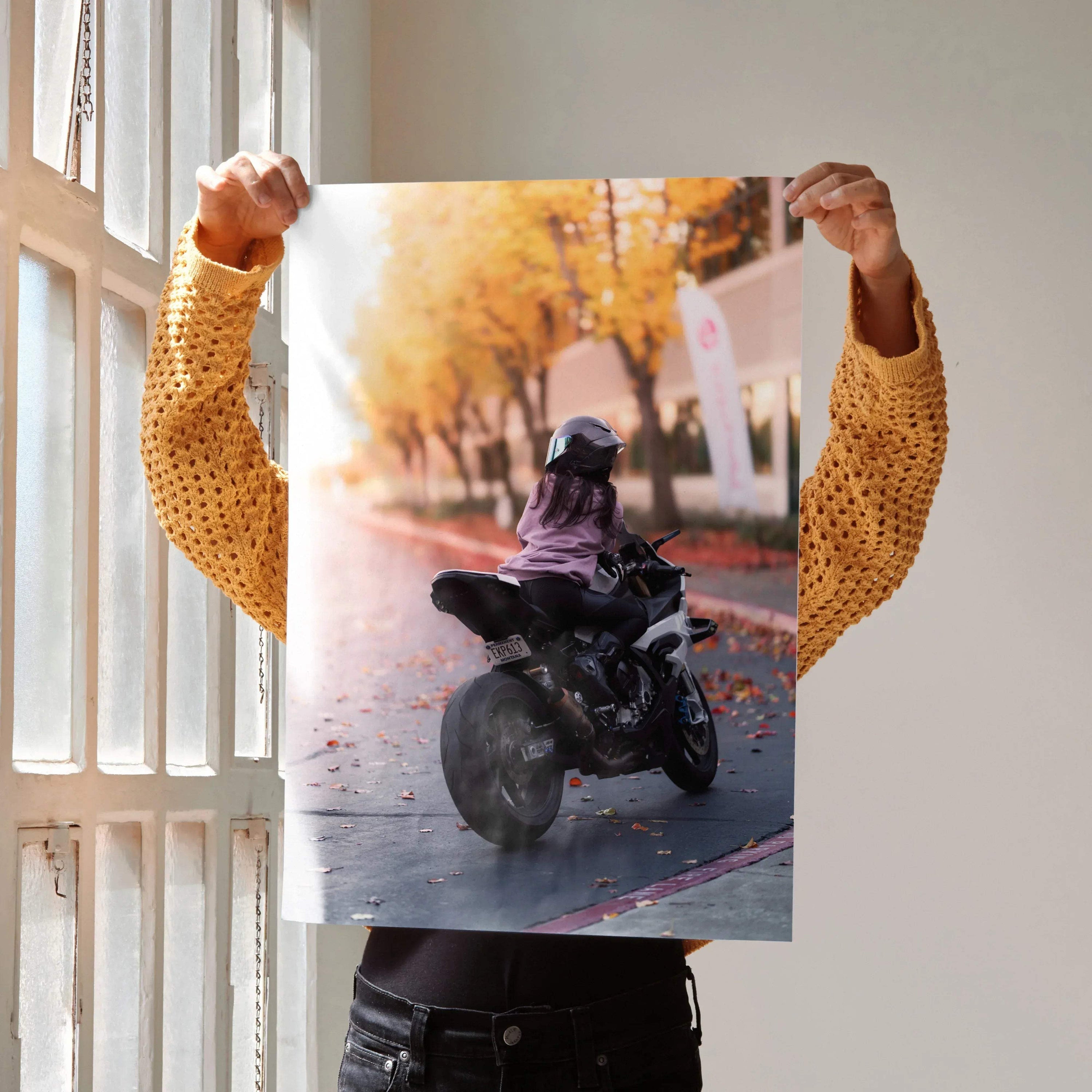 Biker Poster #068 - Female | AGV Pista Helmet | BMW S1000RR Motorcycle - Throttle Designs