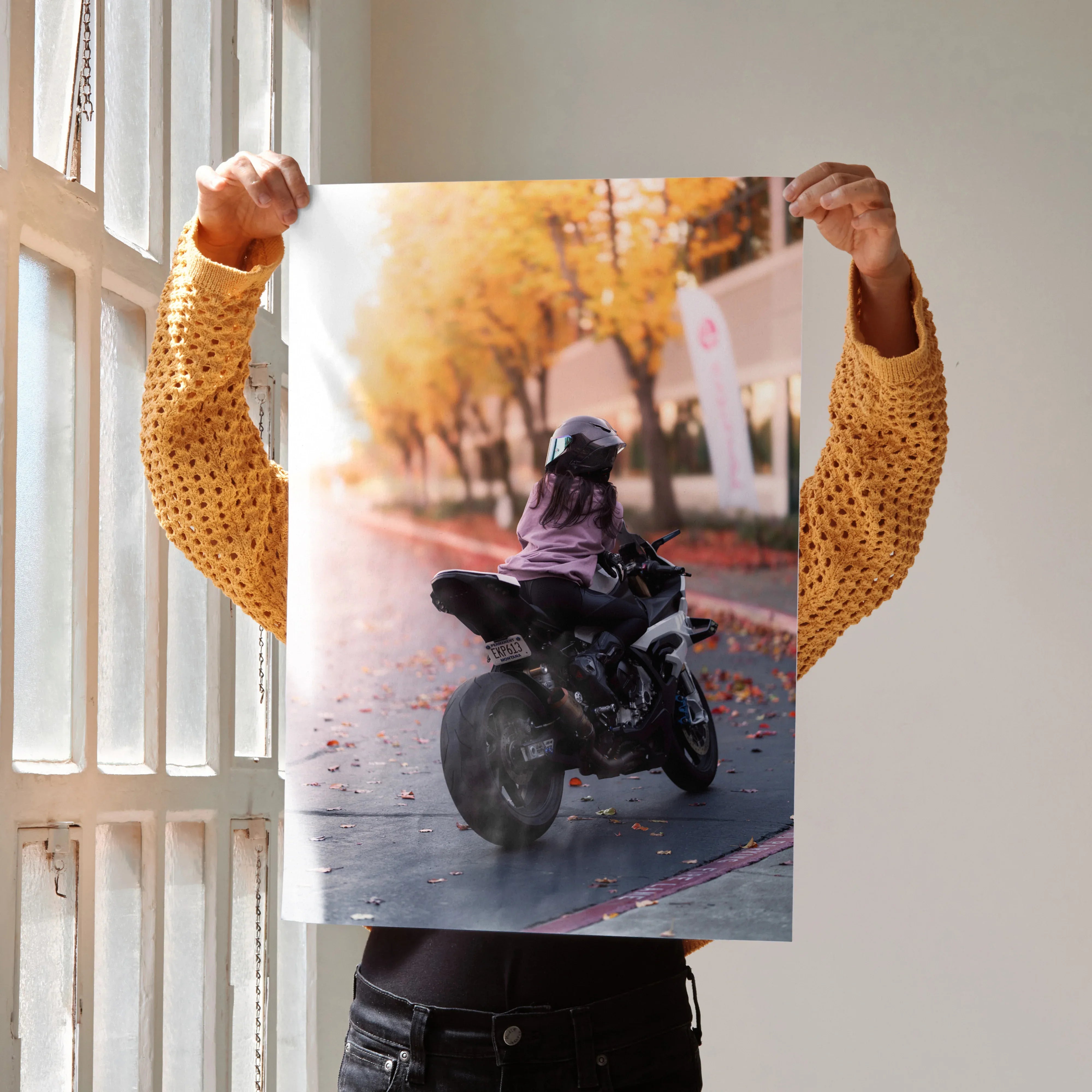 Biker Poster #068 - Female | AGV Pista Helmet | BMW S1000RR Motorcycle - Throttle Designs