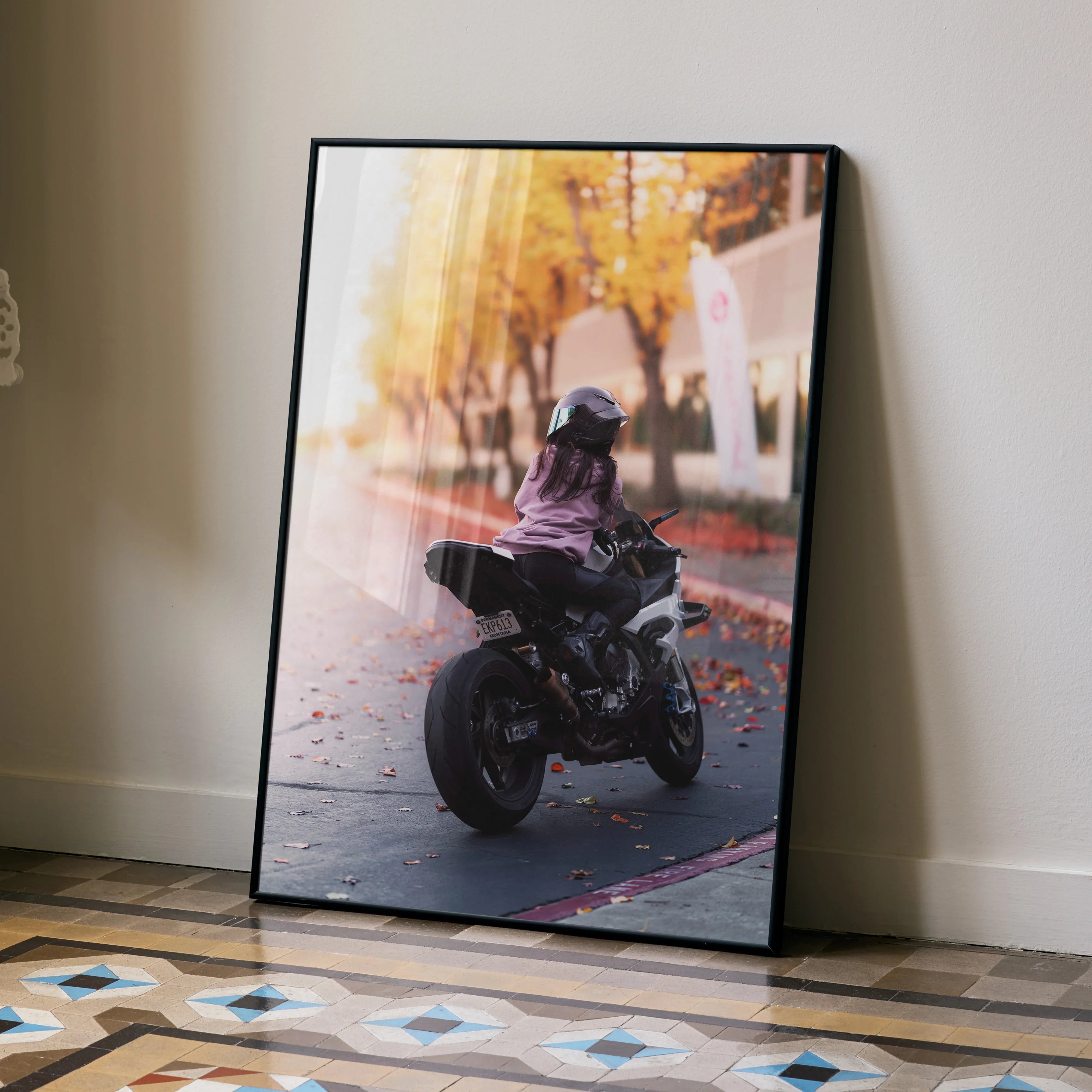 Biker Poster #068 - Female | AGV Pista Helmet | BMW S1000RR Motorcycle - Throttle Designs